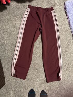 Lululemon Maroon Track Pants with Light Pink Side Stripes
